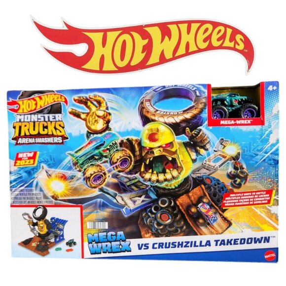 NEW Hot Wheels Monster Trucks Arena Smashers Mega-Wrex Vs Crushzilla Takedown Pl - Picture 1 of 15